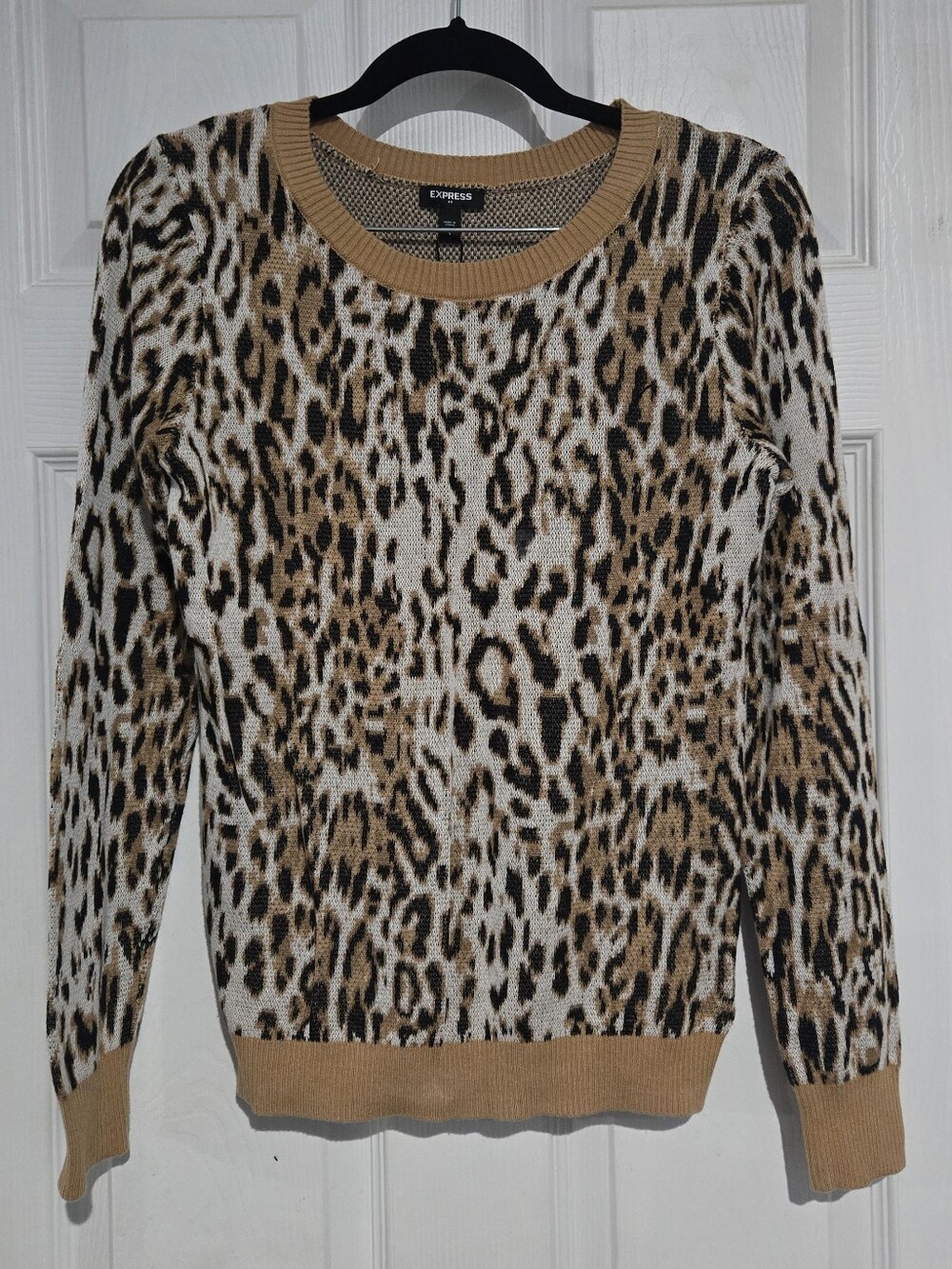Express Women's Tan Leopard Print Crewneck Sweater | Size S | NWT